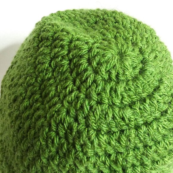 Dark Green Bucket Hat OS Handmade Crochet Hand Knit Roll Up Beanie Spring Garden - Picture 5 of 9